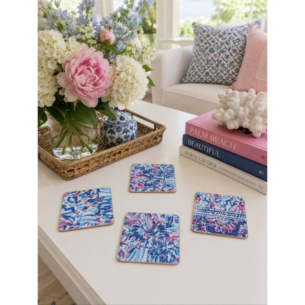 Set Of 4 Handmade Coasters Preppy Coastal Cottage Beachy Entertaining Hostess